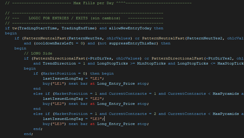PowerLanguage strategy code prepared for automated trading